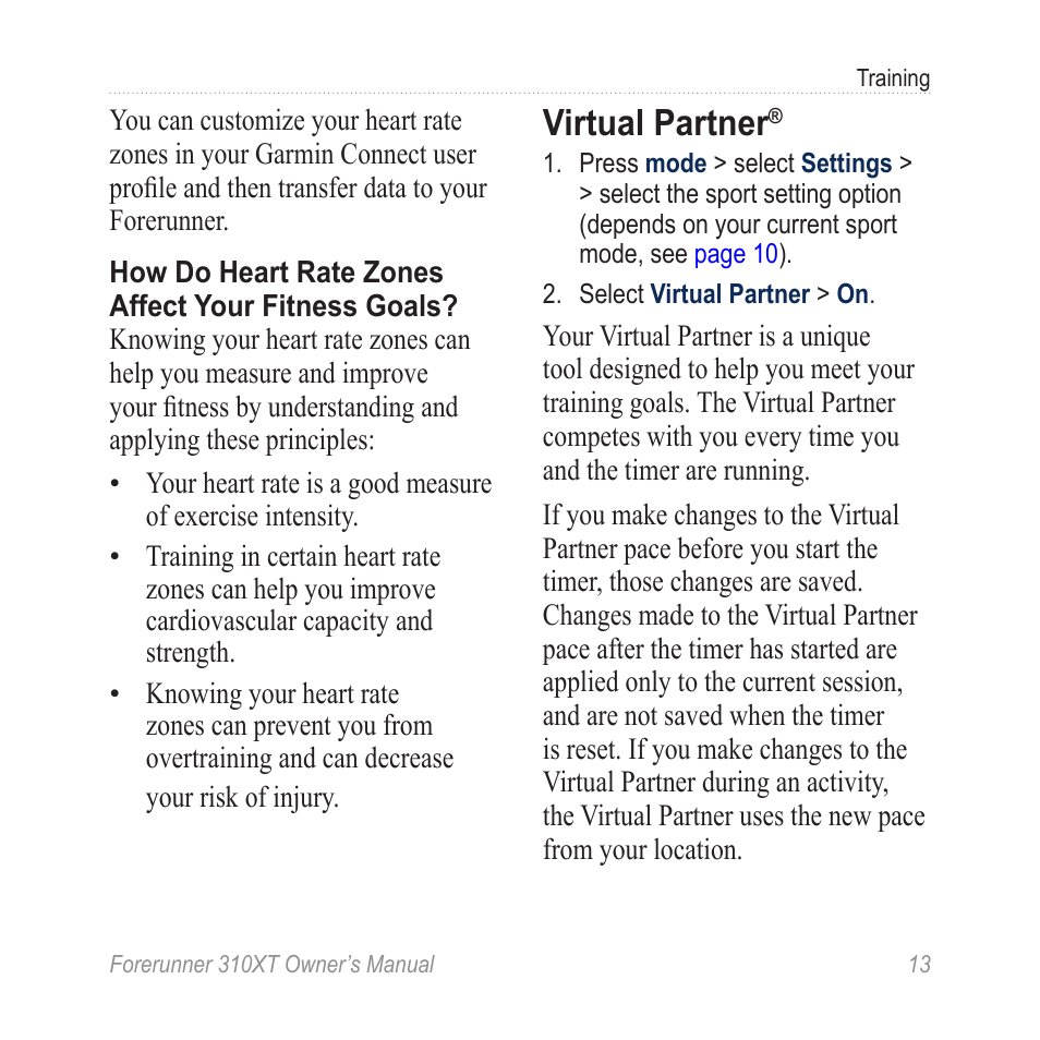 Virtual partner | Garmin Forerunner 310XT User Manual | Page 17 / 56