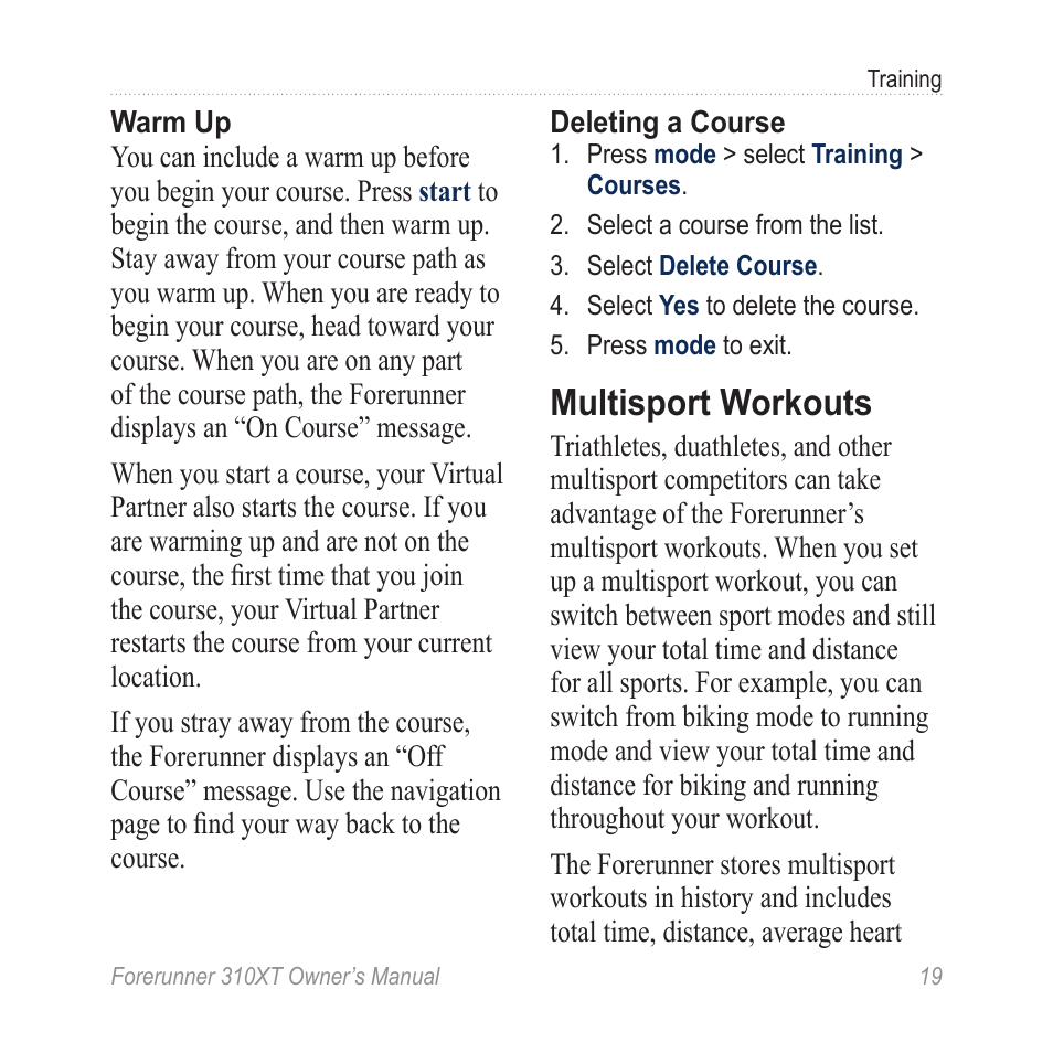 Multisport workouts | Garmin Forerunner 310XT User Manual | Page 23 / 56