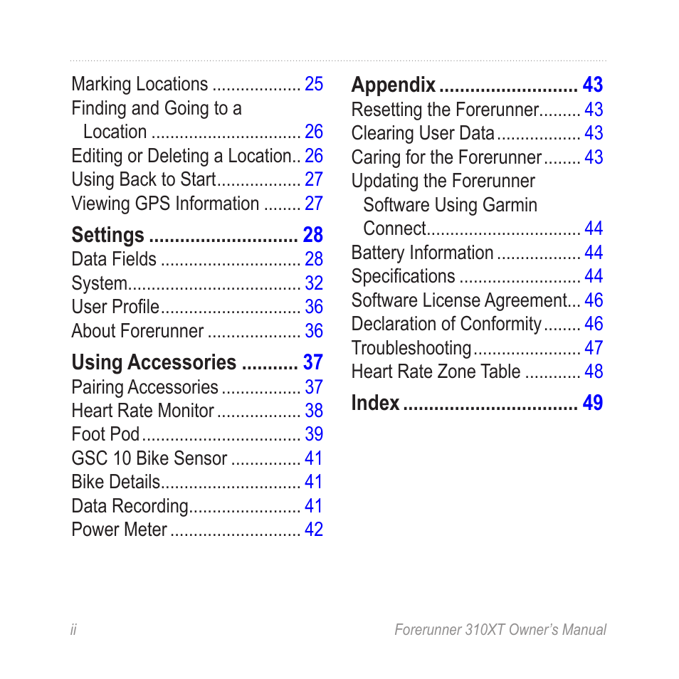 Garmin Forerunner 310XT User Manual | Page 4 / 56