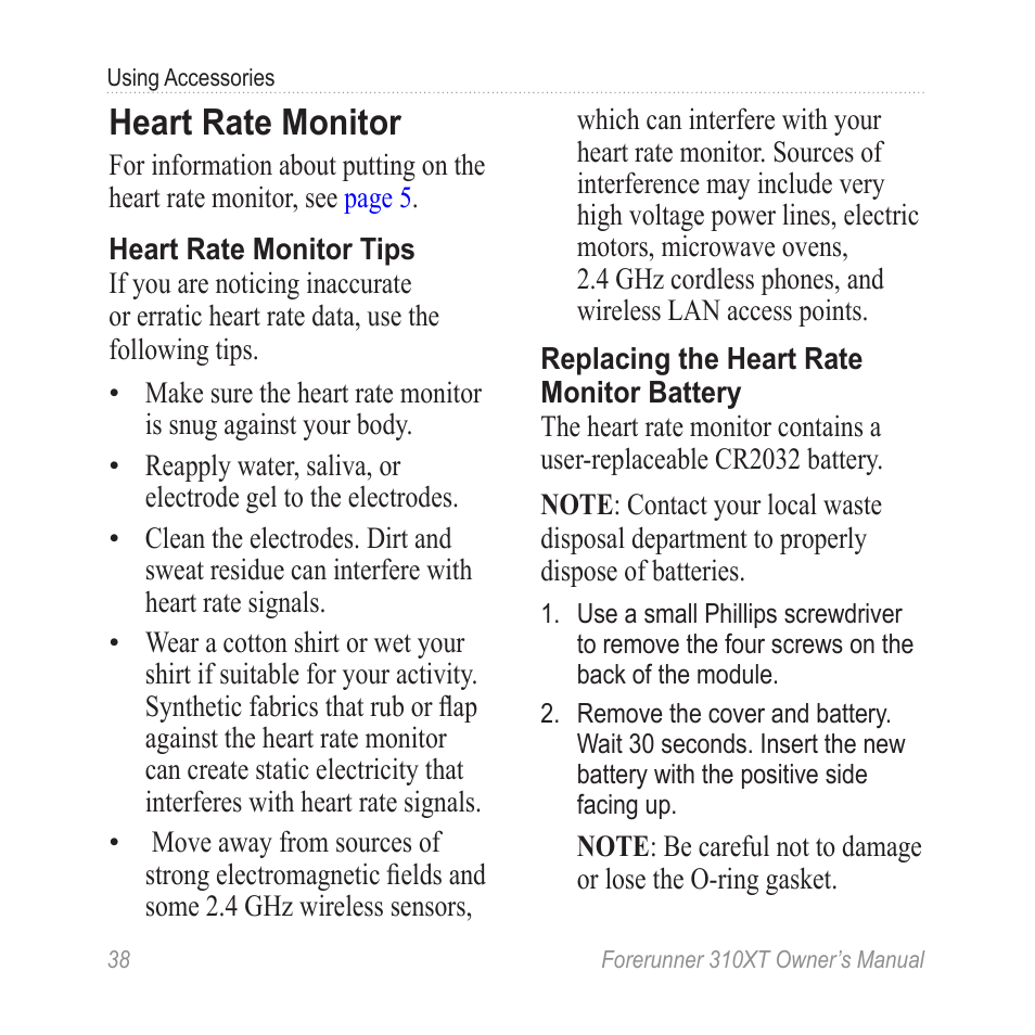 Heart rate monitor | Garmin Forerunner 310XT User Manual | Page 42 / 56