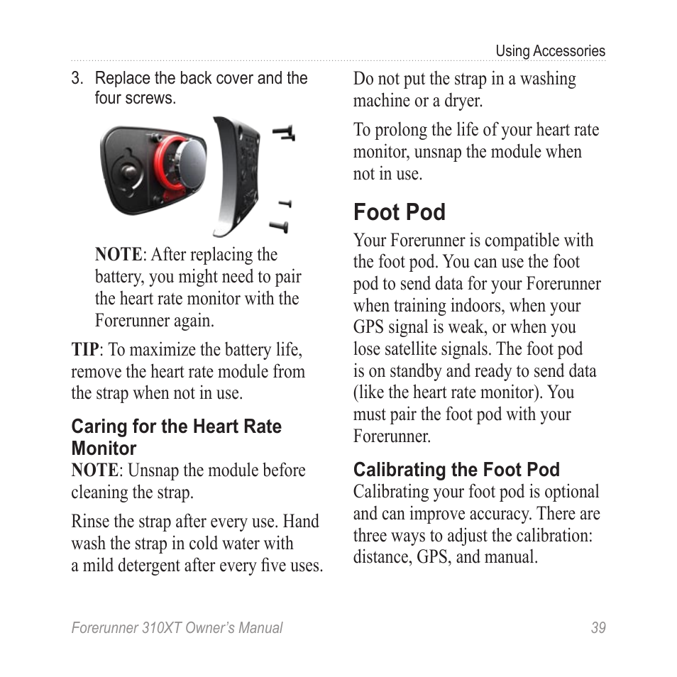 Foot pod | Garmin Forerunner 310XT User Manual | Page 43 / 56