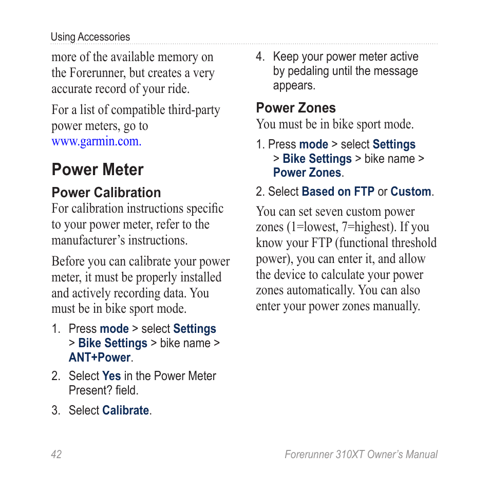 Power meter | Garmin Forerunner 310XT User Manual | Page 46 / 56