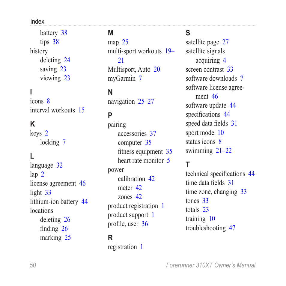 Garmin Forerunner 310XT User Manual | Page 54 / 56