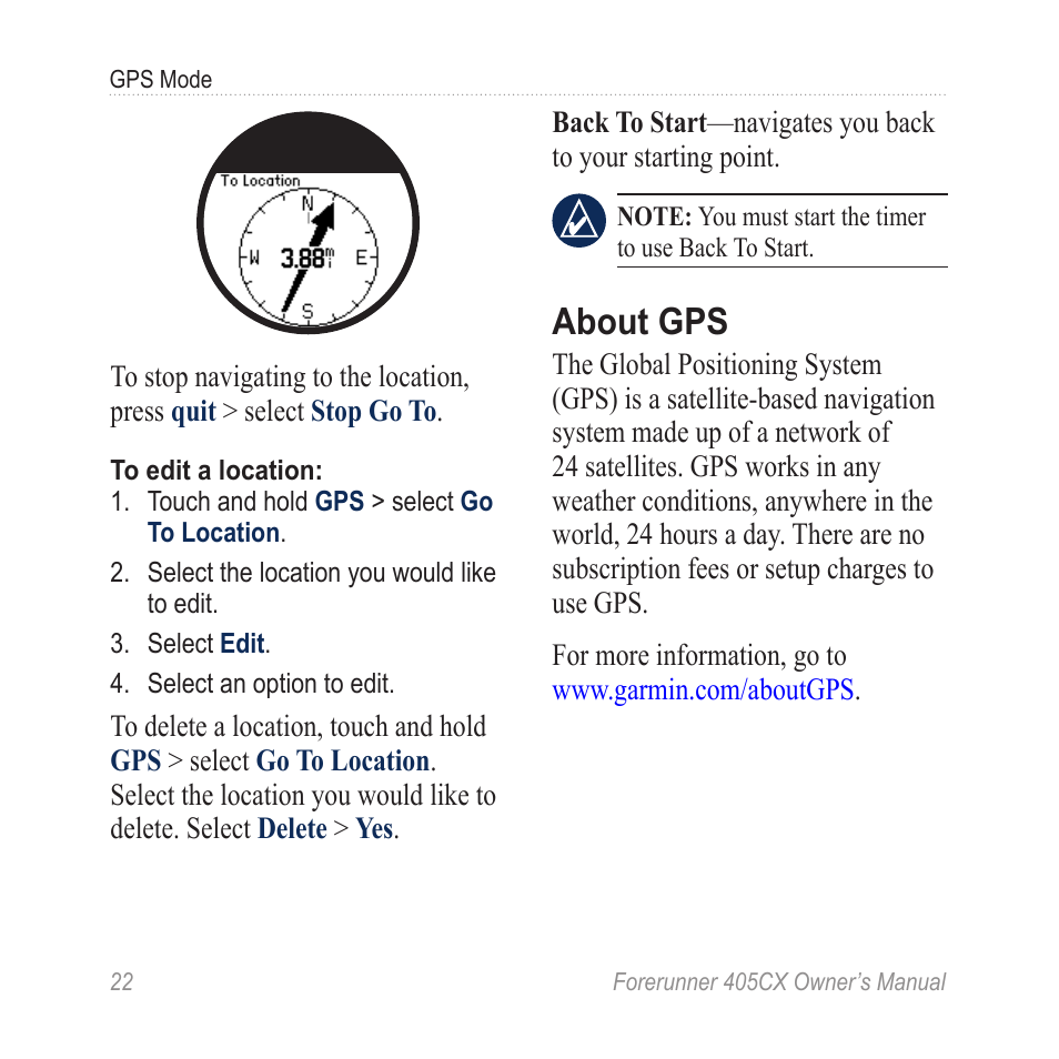 About gps | Garmin Forerunner 405 CX User Manual | Page 28 / 56