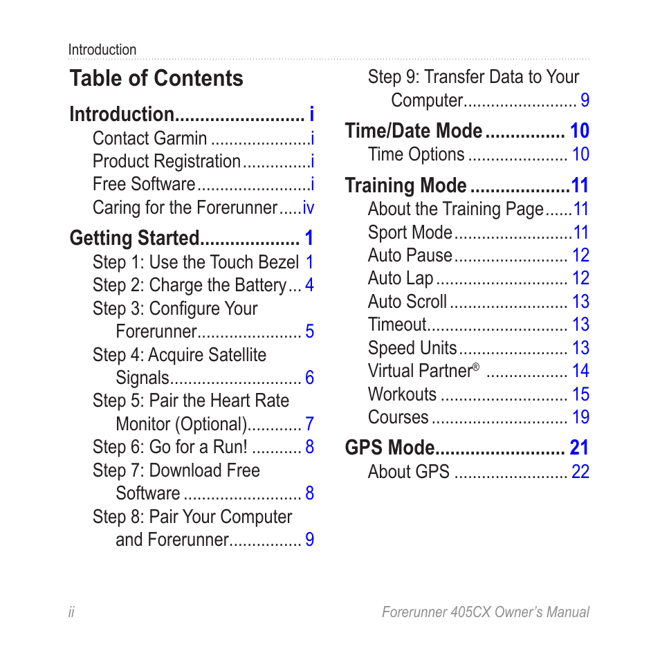 Garmin Forerunner 405 CX User Manual | Page 4 / 56