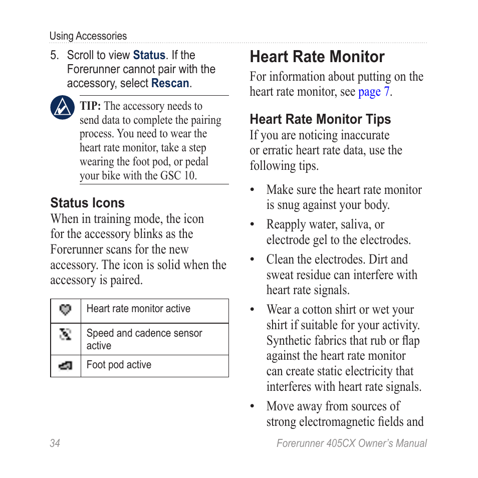 Heart rate monitor, Data, follow the tips on | Garmin Forerunner 405 CX User Manual | Page 40 / 56