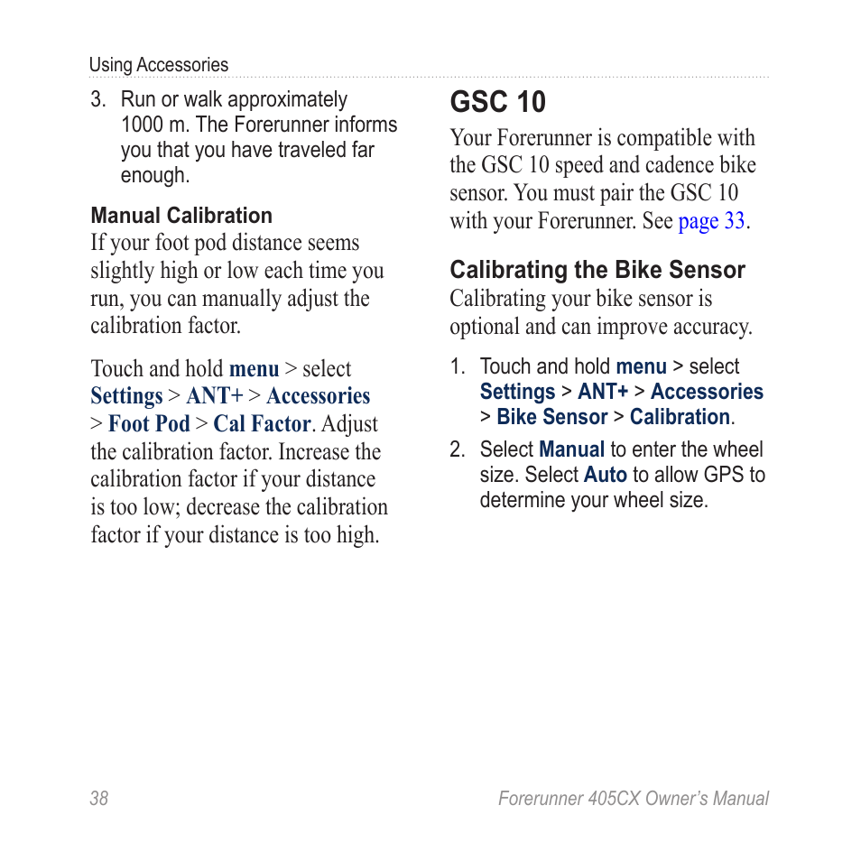 Gsc 10 | Garmin Forerunner 405 CX User Manual | Page 44 / 56