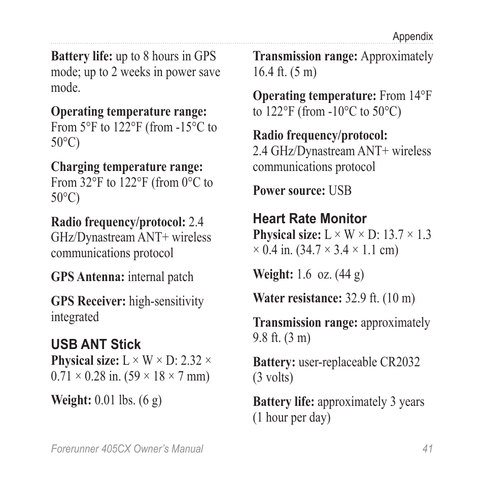 Garmin Forerunner 405 CX User Manual | Page 47 / 56