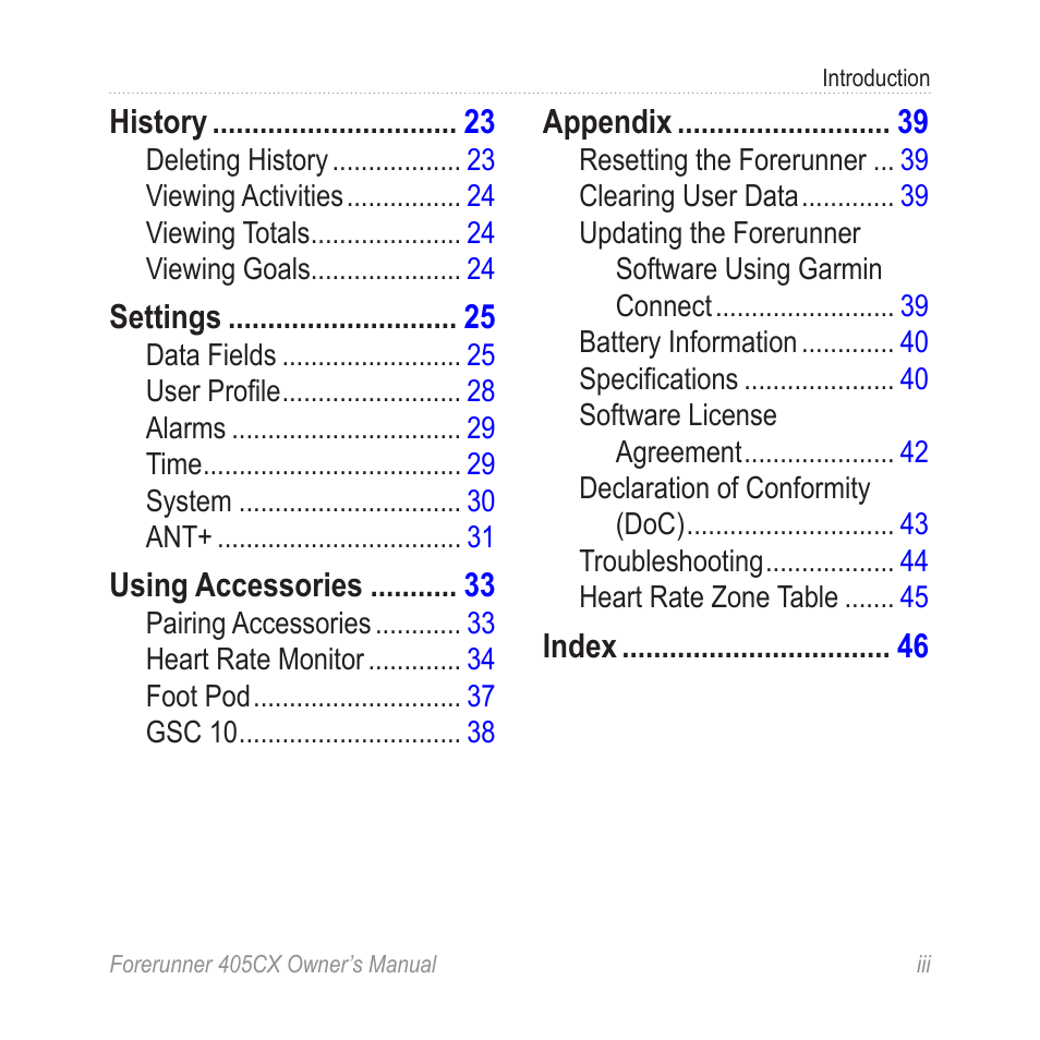Garmin Forerunner 405 CX User Manual | Page 5 / 56
