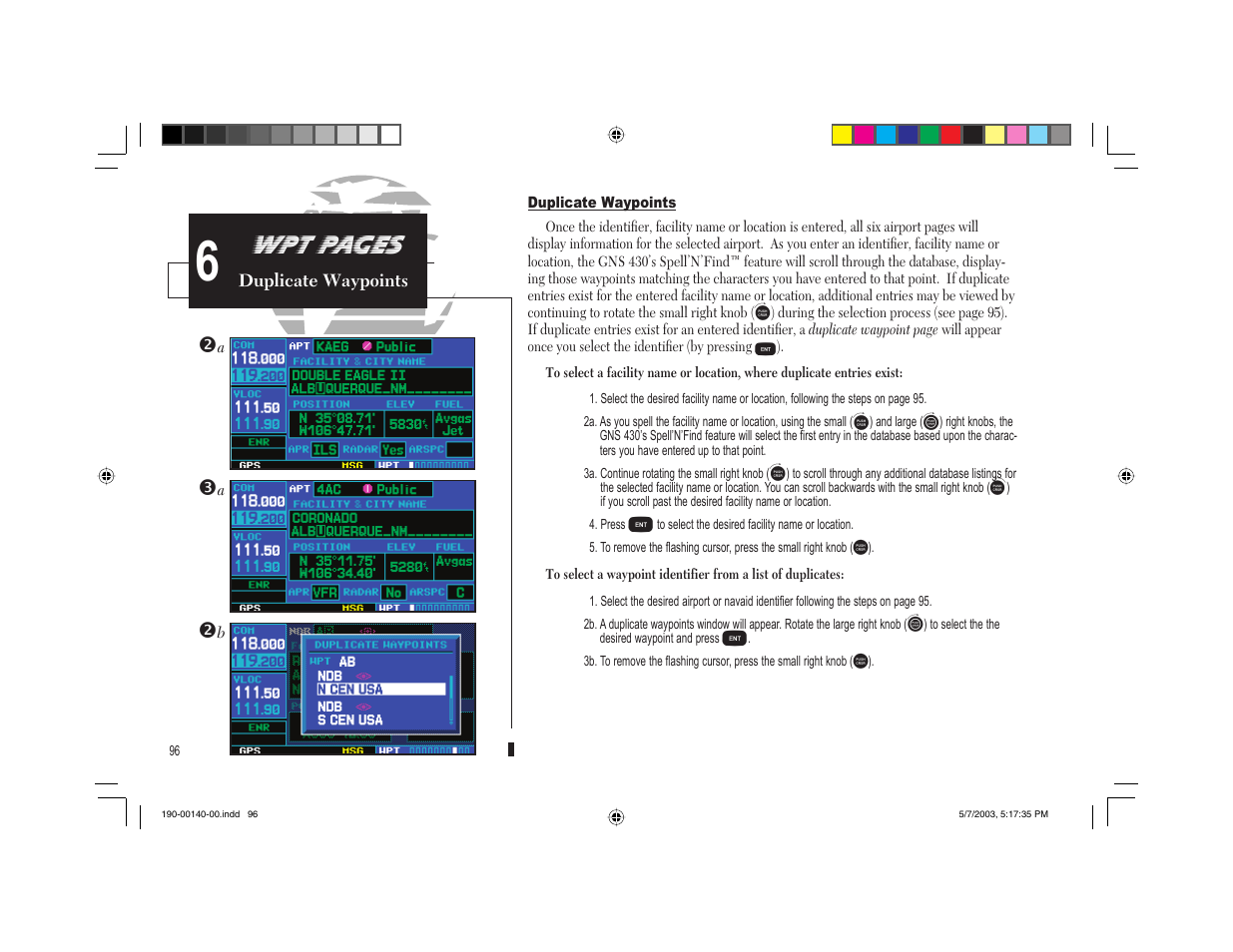 Wpt pages | Garmin GNS 430 User Manual | Page 104 / 204