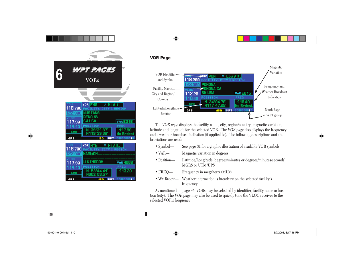 Wpt pages | Garmin GNS 430 User Manual | Page 118 / 204