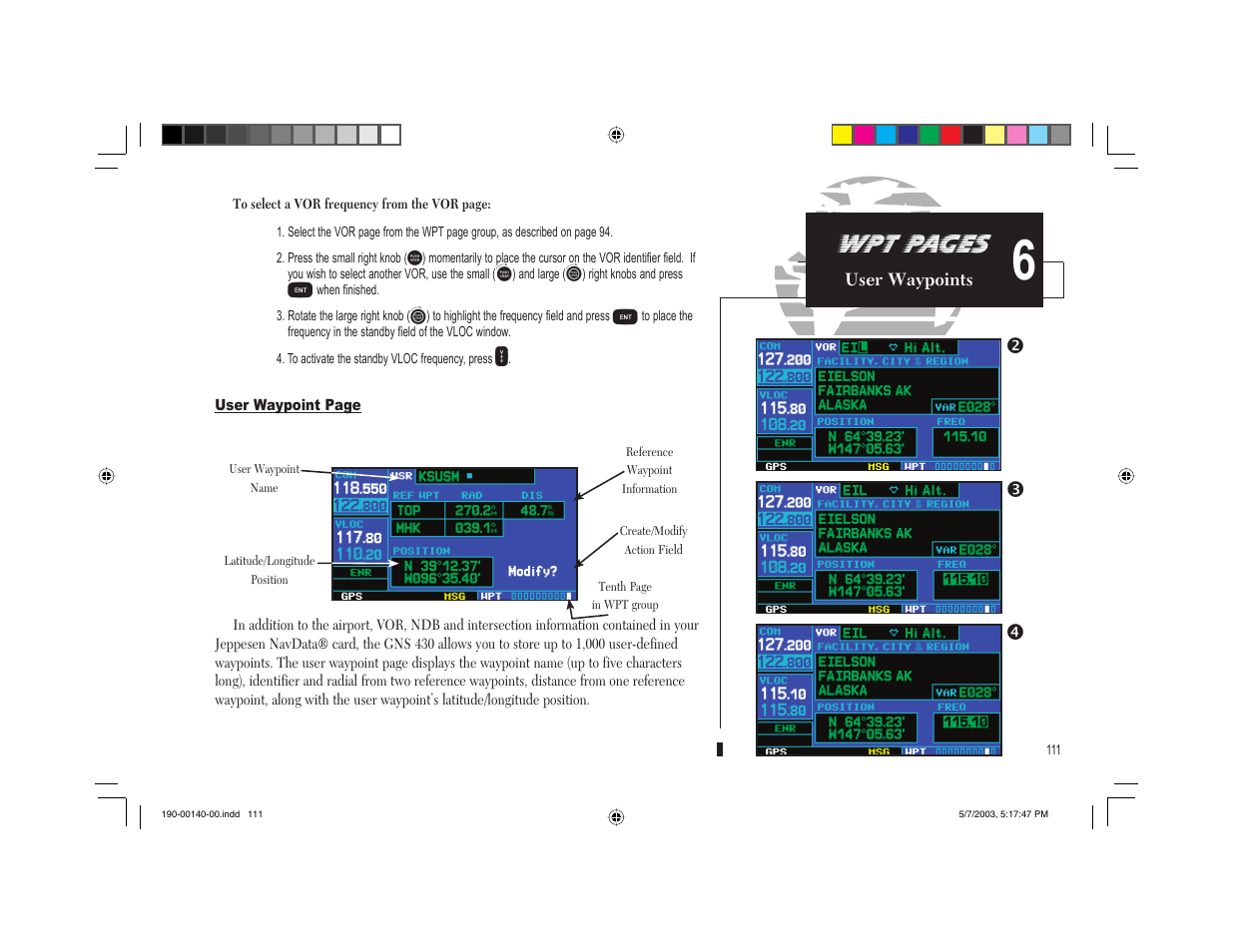 Wpt pages, Qp o | Garmin GNS 430 User Manual | Page 119 / 204