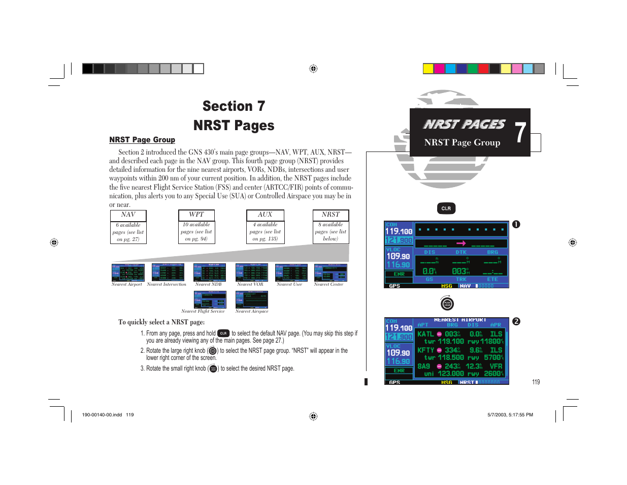 Nrst pages | Garmin GNS 430 User Manual | Page 127 / 204