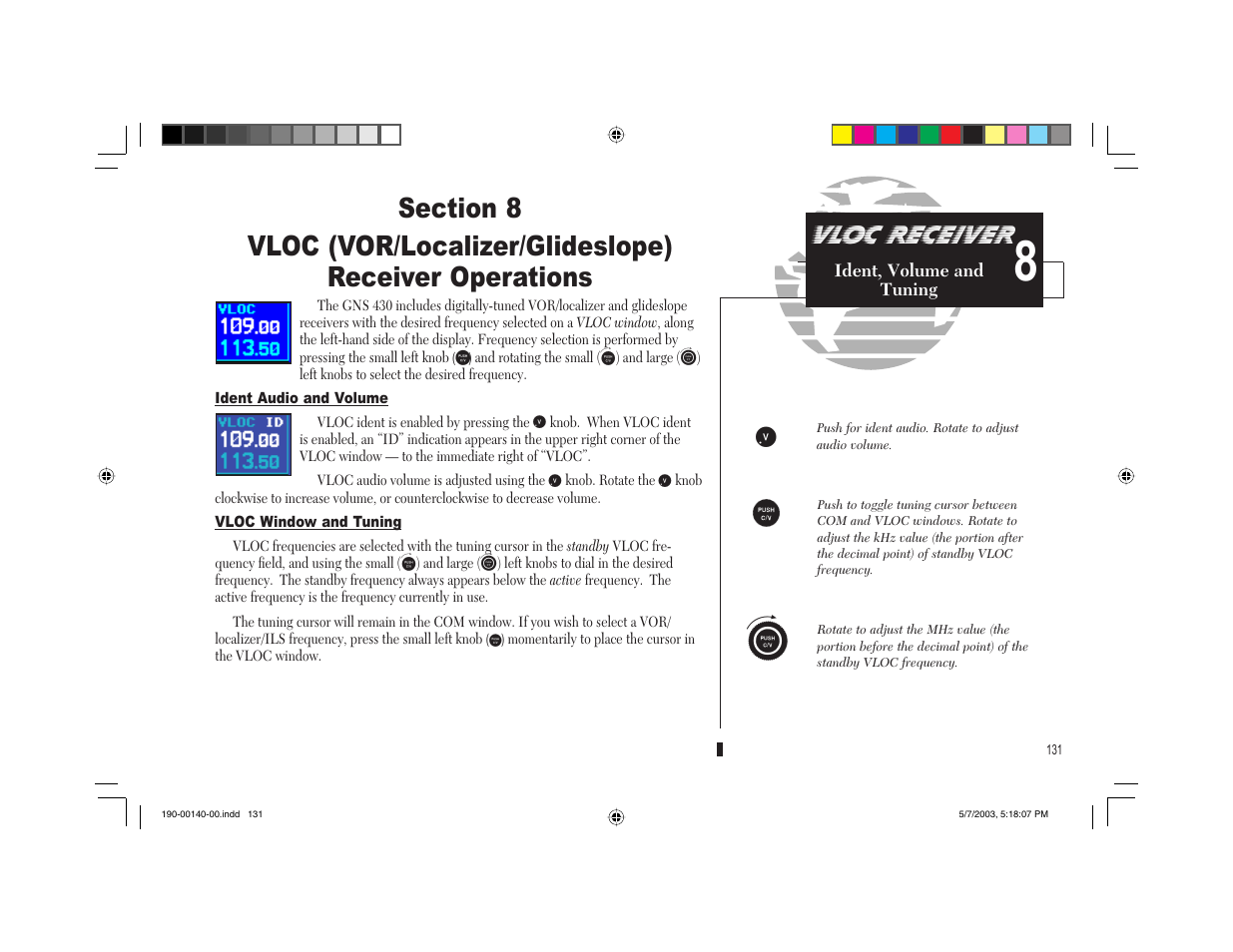 Vloc receiver | Garmin GNS 430 User Manual | Page 139 / 204