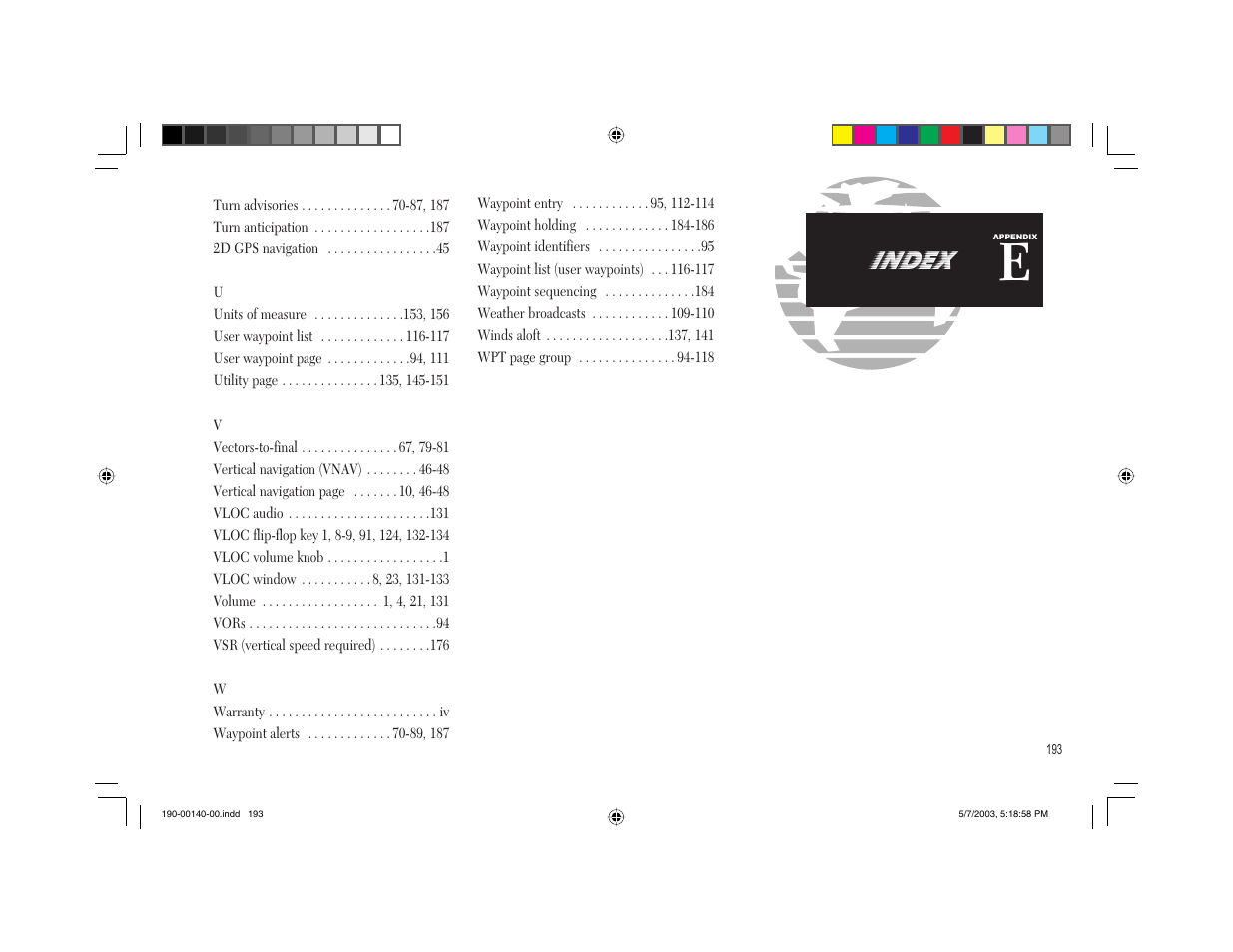 Index | Garmin GNS 430 User Manual | Page 201 / 204