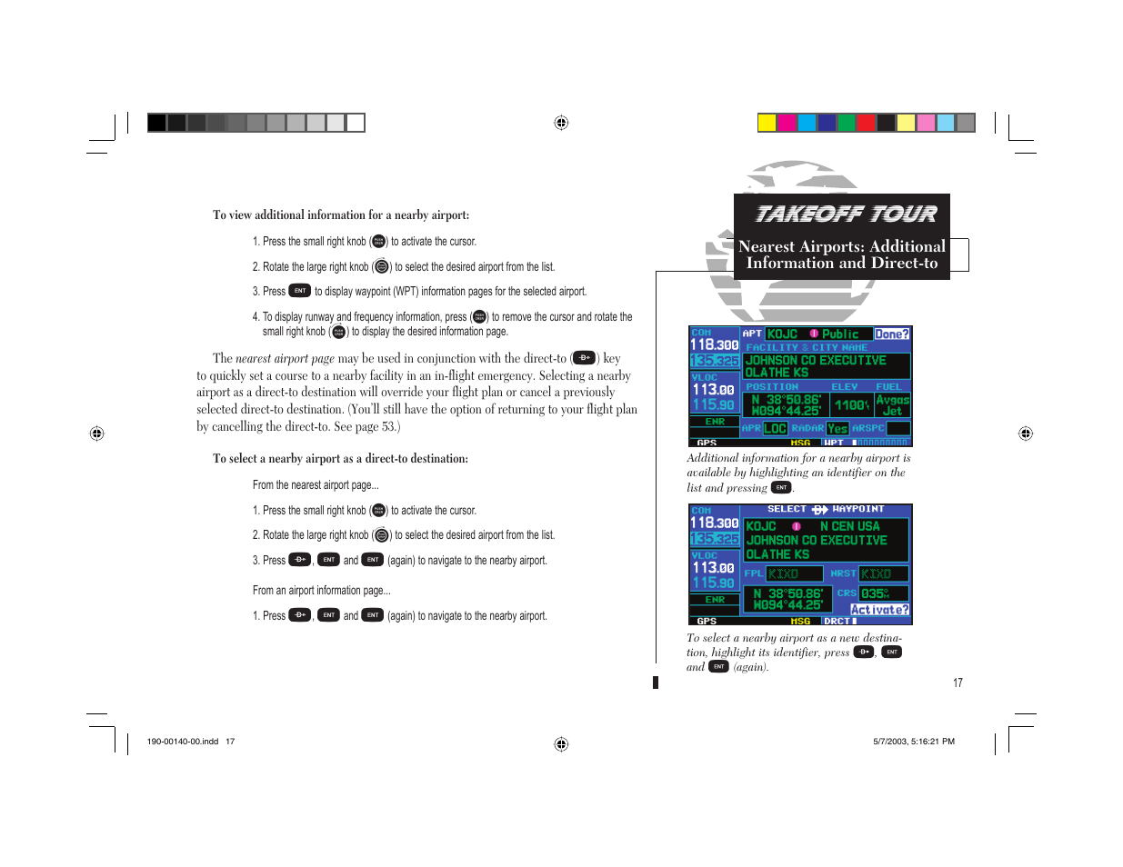 Takeoff tour | Garmin GNS 430 User Manual | Page 25 / 204