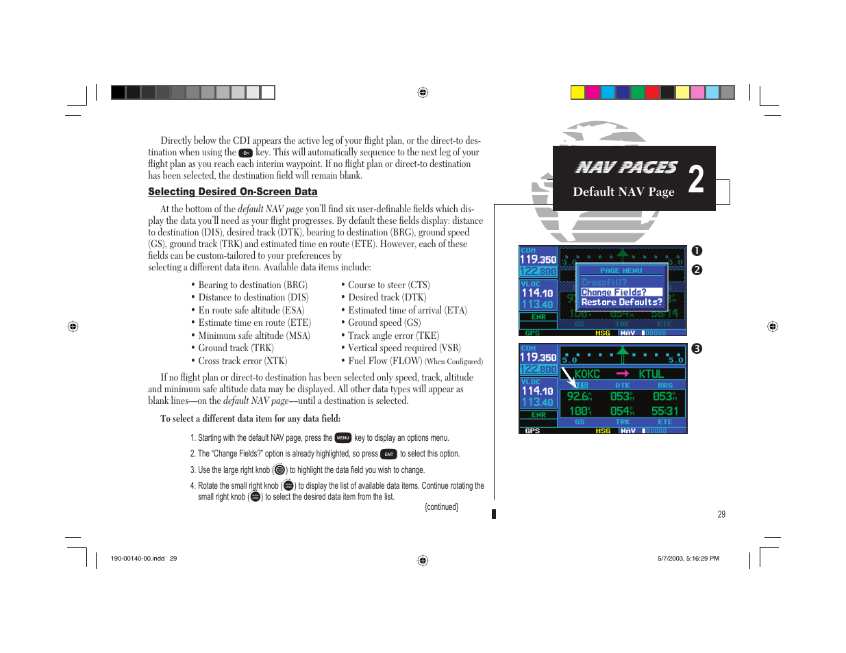 Nav pages, Pn o | Garmin GNS 430 User Manual | Page 37 / 204