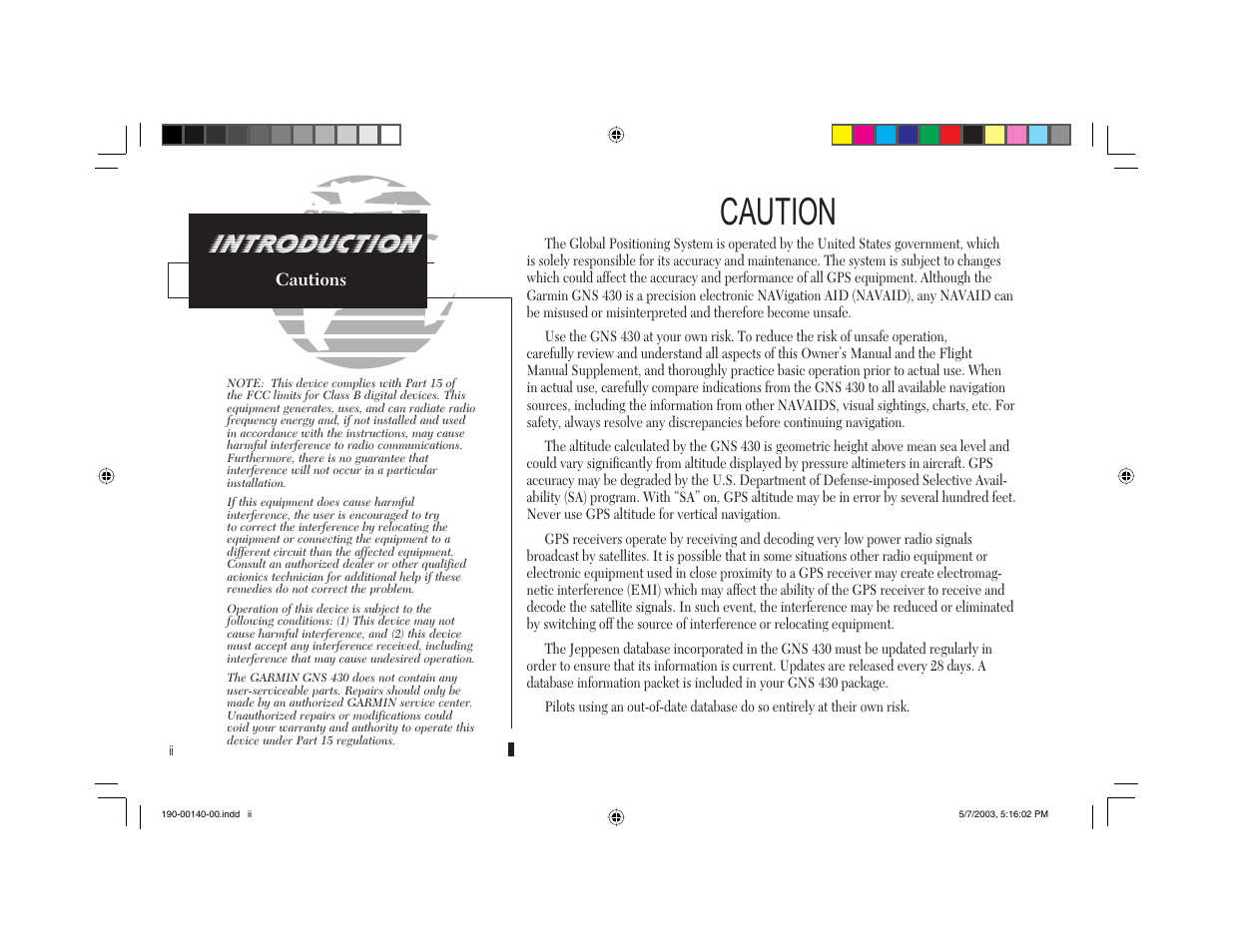 Caution, Introduction | Garmin GNS 430 User Manual | Page 4 / 204