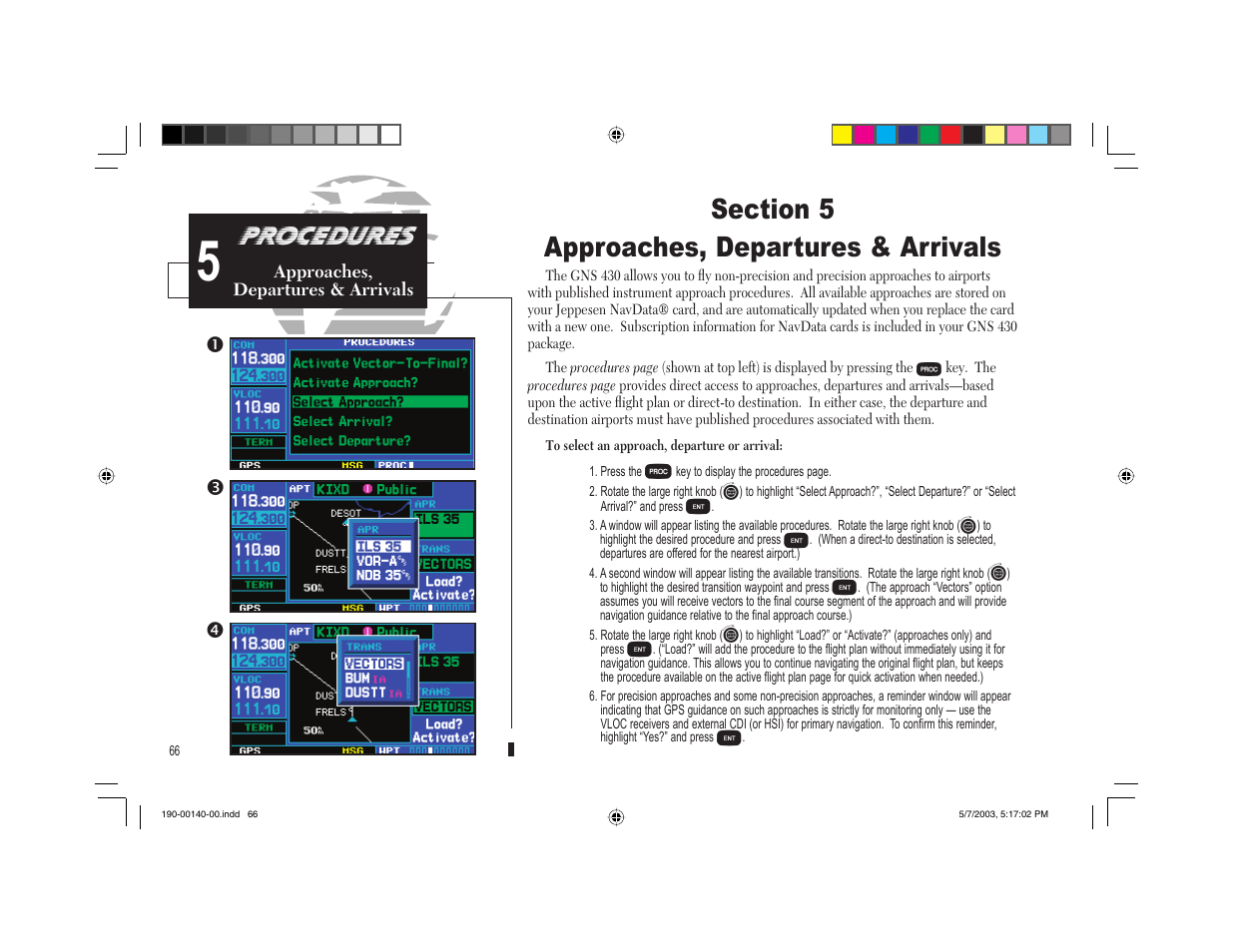 Procedures | Garmin GNS 430 User Manual | Page 74 / 204