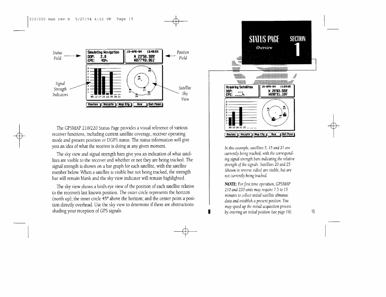 Status page | Garmin 210 User Manual | Page 25 / 92