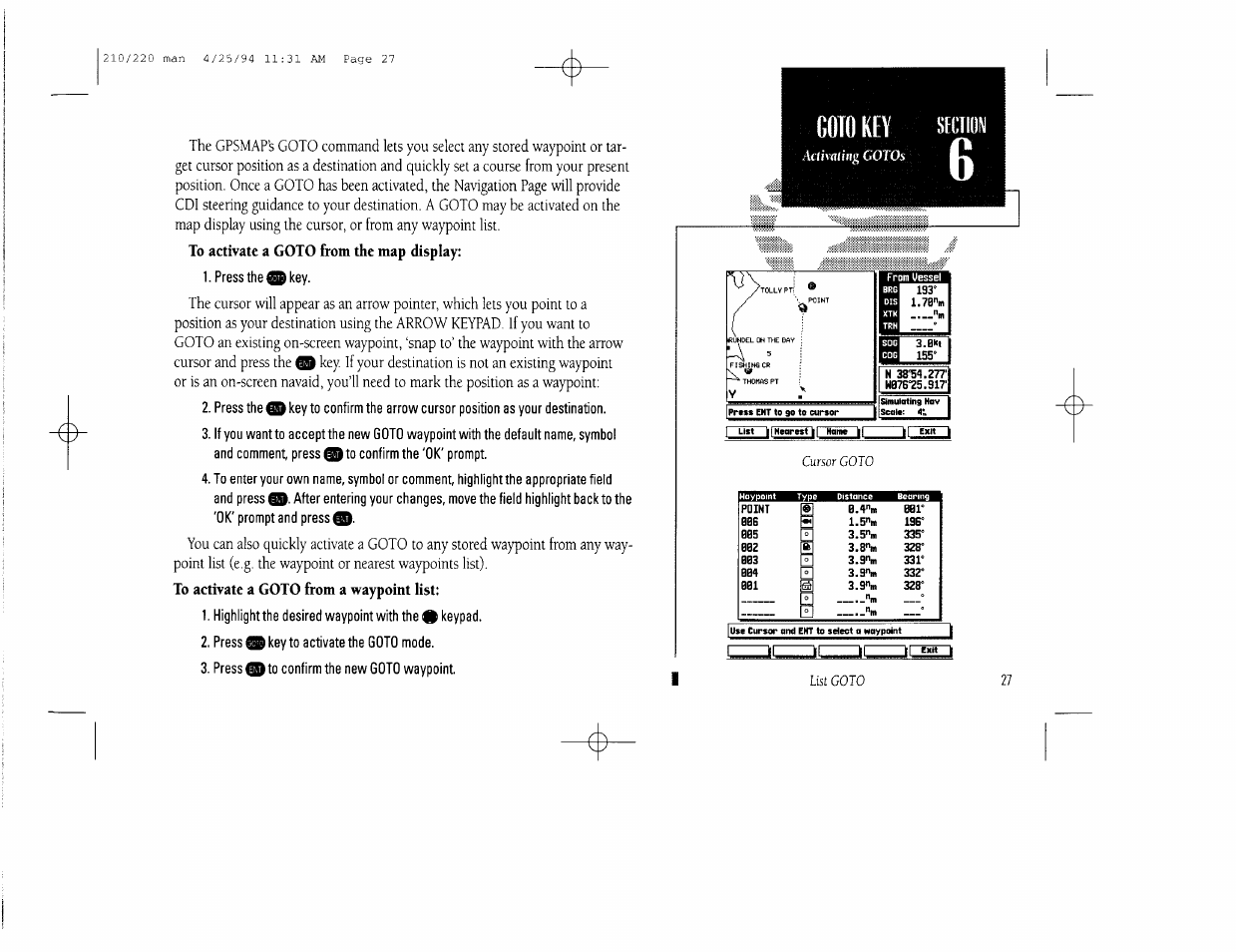 Goto key, S.bkt | Garmin 210 User Manual | Page 37 / 92