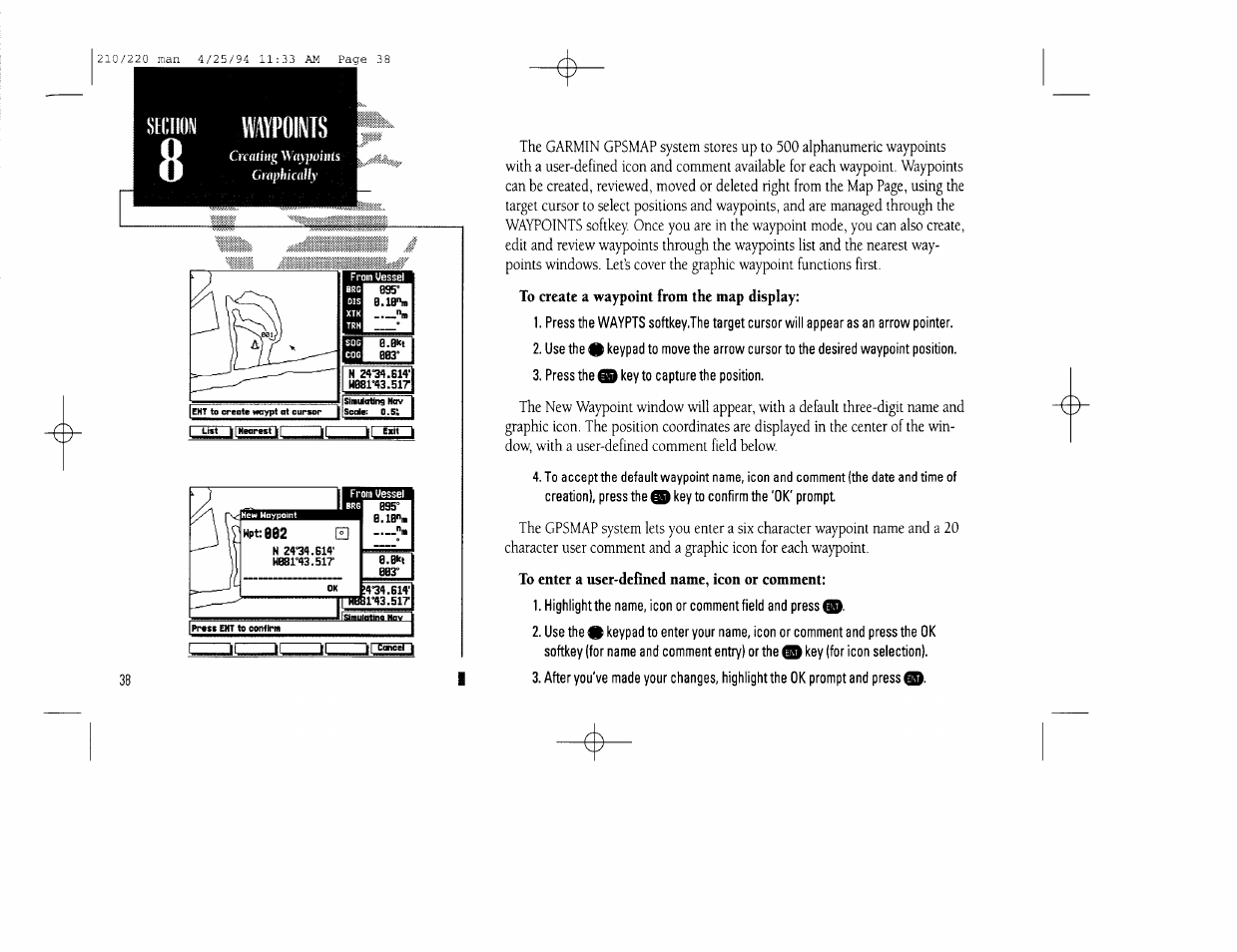 To enter a user-defined name, icon or comment | Garmin 210 User Manual | Page 48 / 92