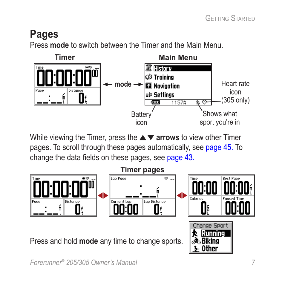 Pages | Garmin Forerunner 305 User Manual | Page 11 / 80