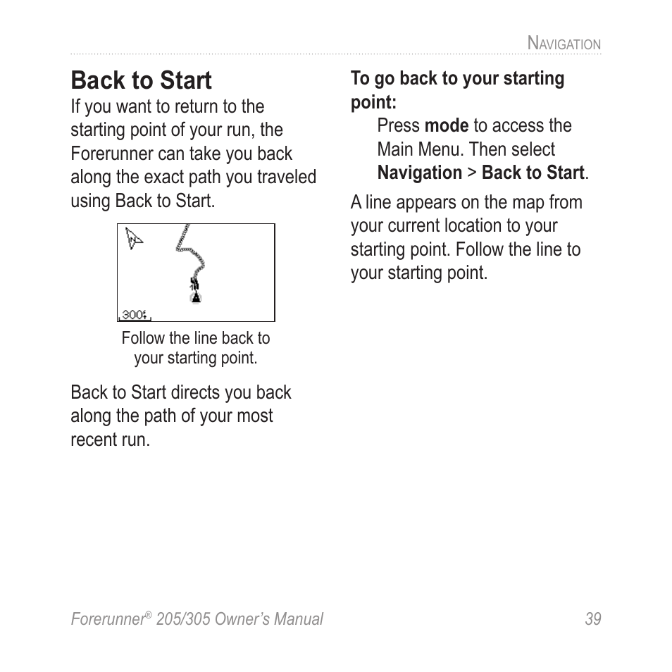 Back to start | Garmin Forerunner 305 User Manual | Page 43 / 80