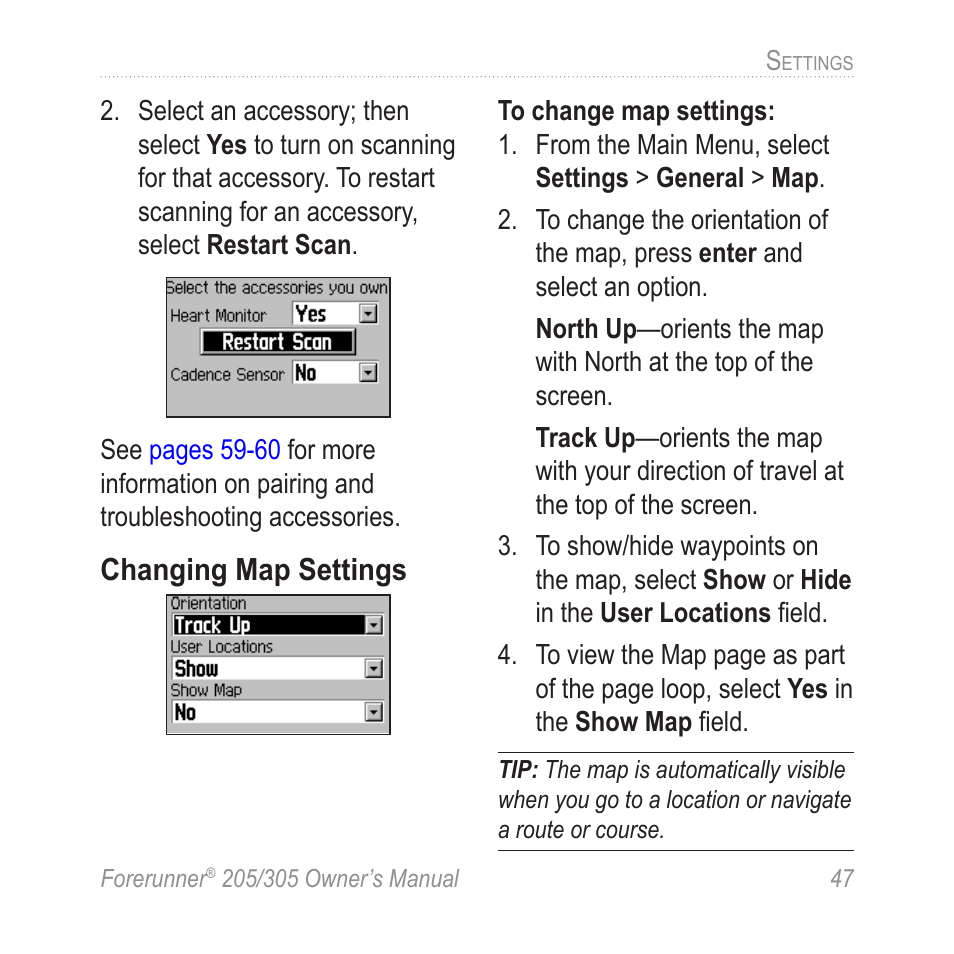 Changing map settings | Garmin Forerunner 305 User Manual | Page 51 / 80