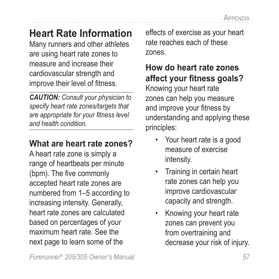 Heart rate information | Garmin Forerunner 305 User Manual | Page 61 / 80