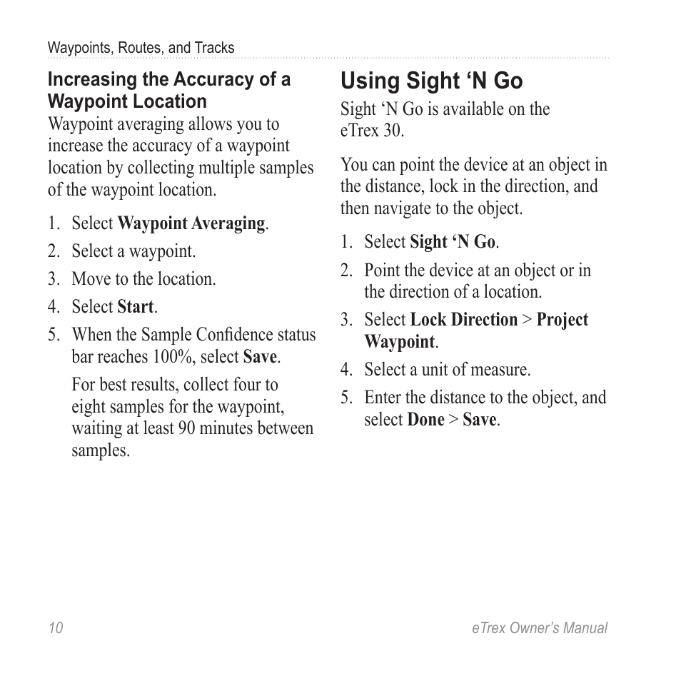 Using sight ‘n go | Garmin eTrex User Manual | Page 10 / 60