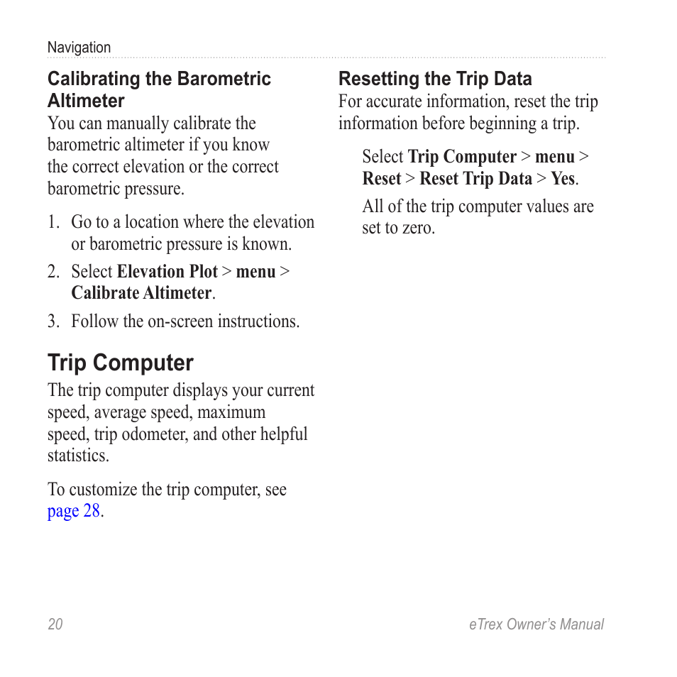 Trip computer | Garmin eTrex User Manual | Page 20 / 60