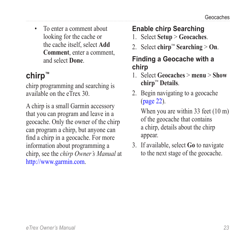 Chirp | Garmin eTrex User Manual | Page 23 / 60