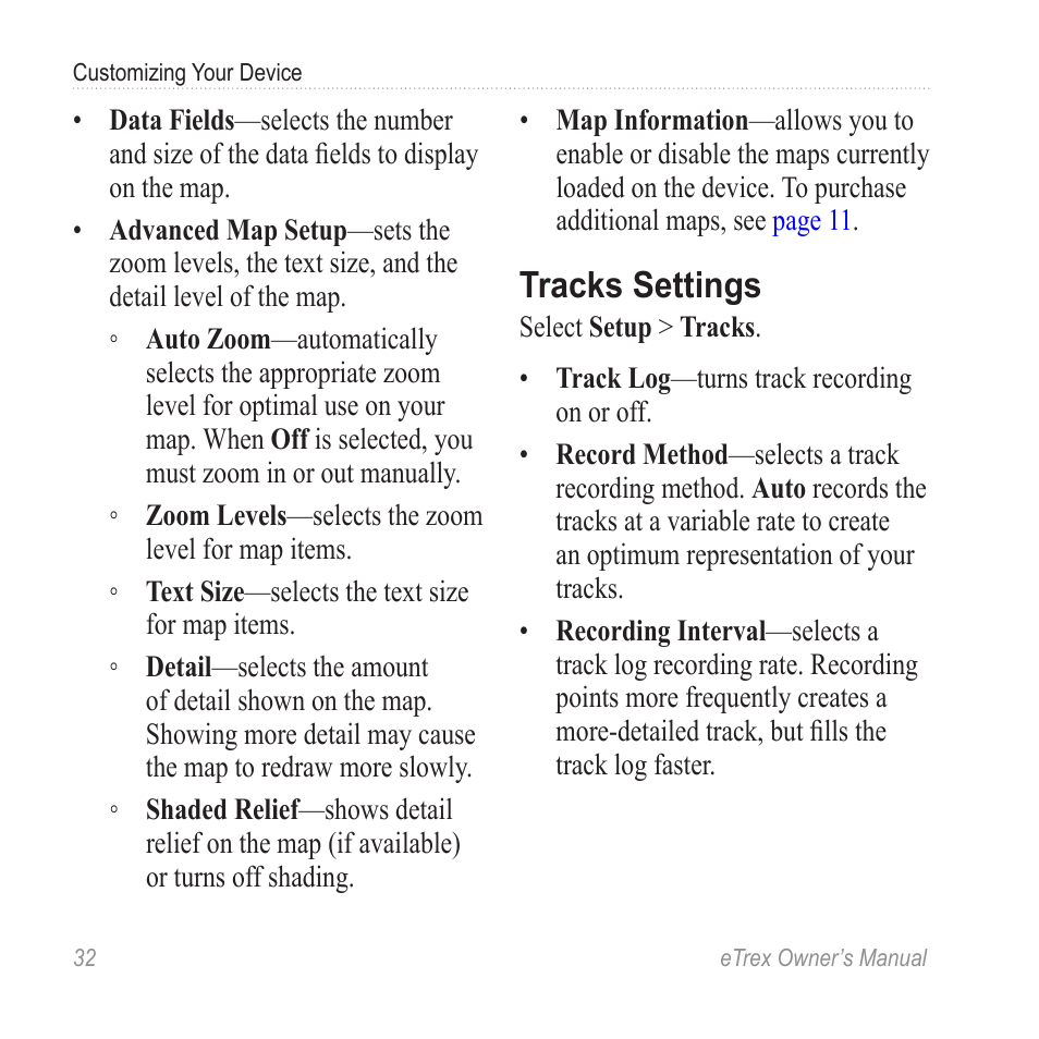 Tracks settings | Garmin eTrex User Manual | Page 32 / 60
