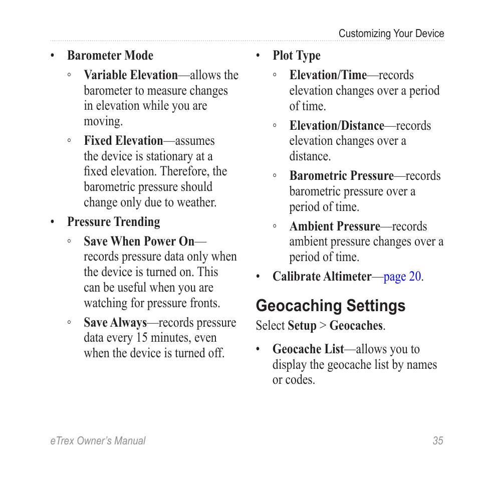 Geocaching settings | Garmin eTrex User Manual | Page 35 / 60