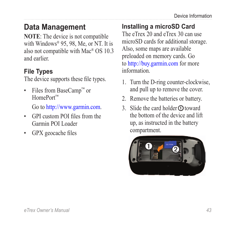 Data management | Garmin eTrex User Manual | Page 43 / 60