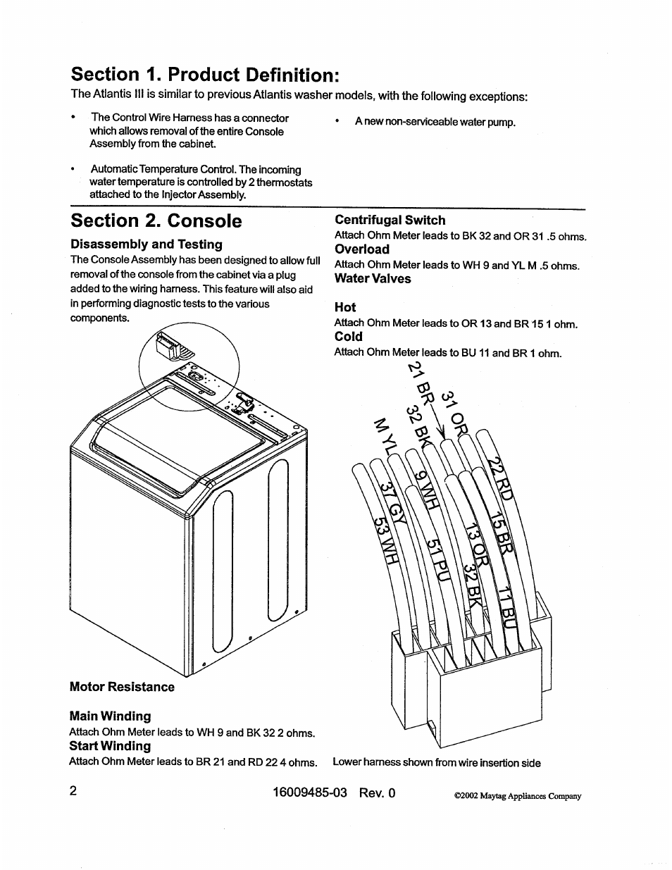 Disassembly and testing, Centrifugal switch, Overload | Water valves, Cold, Main winding, Start winding | Maytag Atlantis User Manual | Page 116 / 120