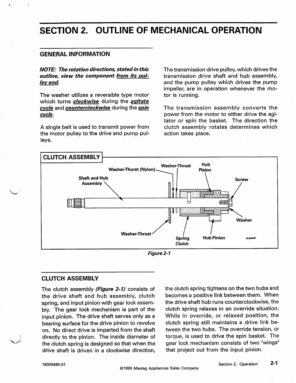 General information, Clutch assembly, General information -1 clutch assembly -1 | Maytag Atlantis User Manual | Page 21 / 120