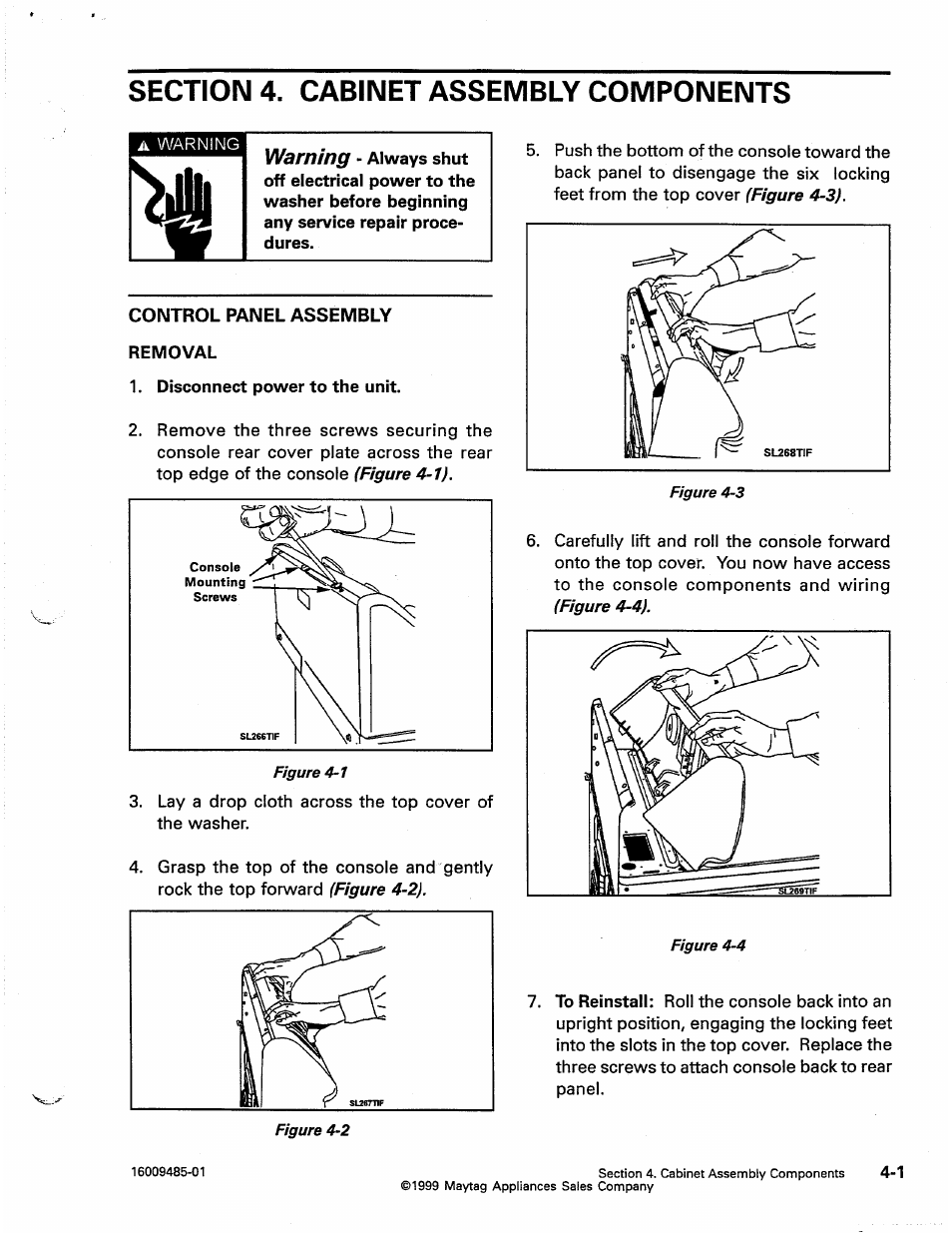 Control panel assembly removal, Control panel assembly -1 | Maytag Atlantis User Manual | Page 29 / 120