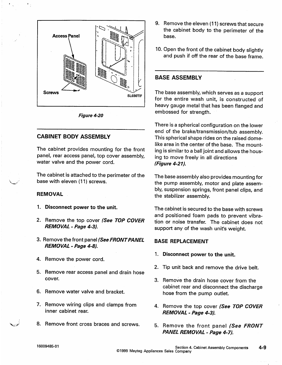 Cabinet body assembly, Base assembly, Cabinet body assembly -9 | Base assembly -9 | Maytag Atlantis User Manual | Page 37 / 120