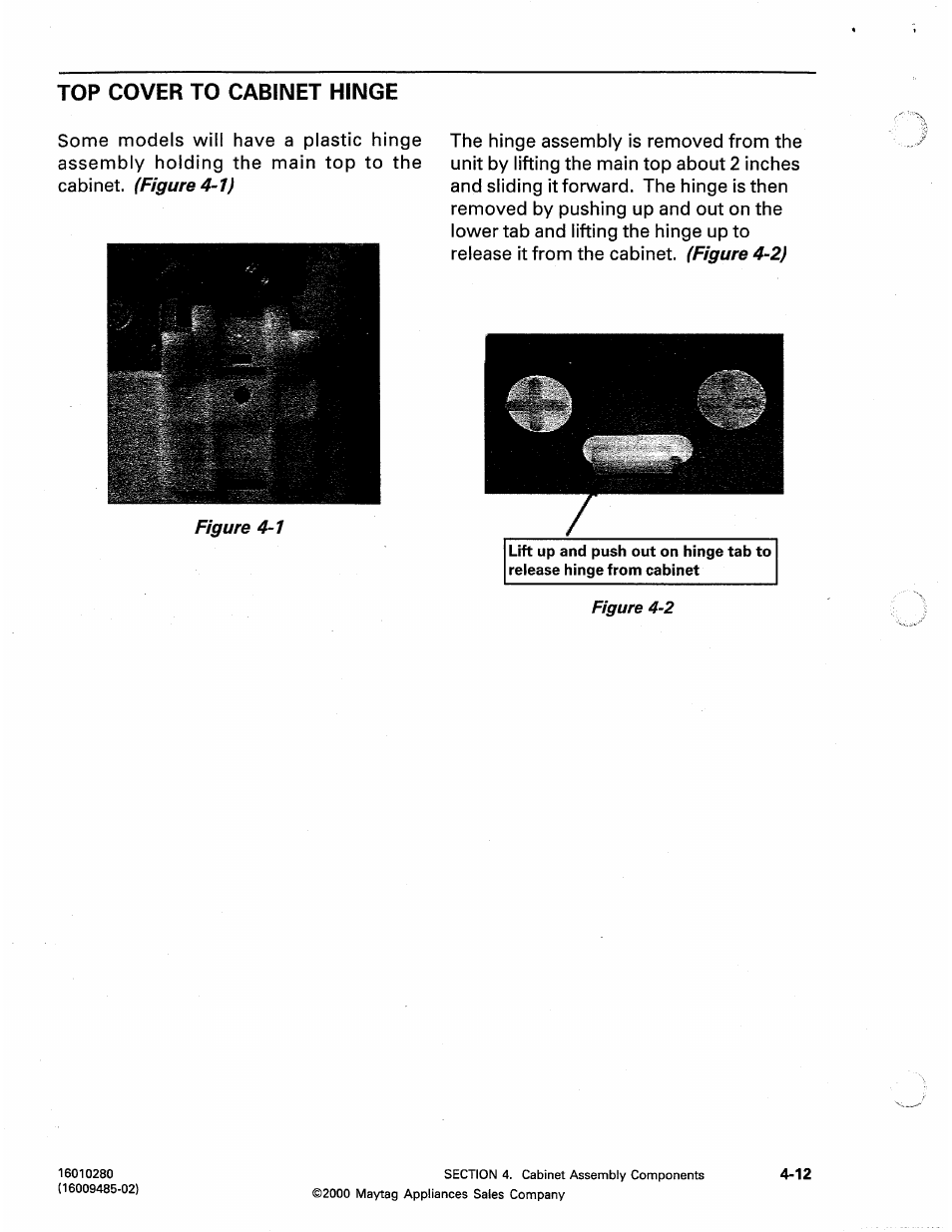 Top cover to cabinet hinge | Maytag Atlantis User Manual | Page 40 / 120