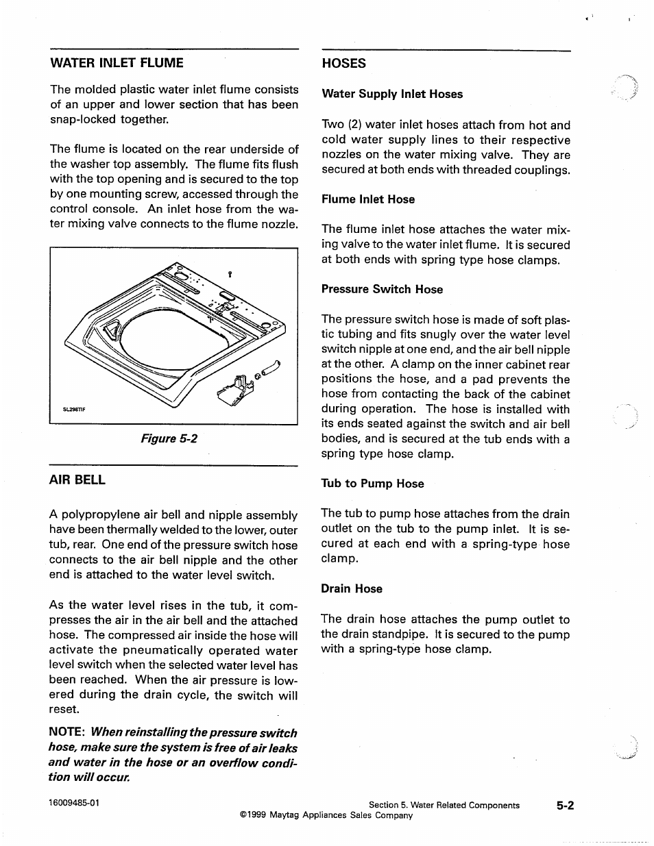 Water inlet flume, Air bell, Water inlet flume -2 air bell -2 | Maytag Atlantis User Manual | Page 42 / 120