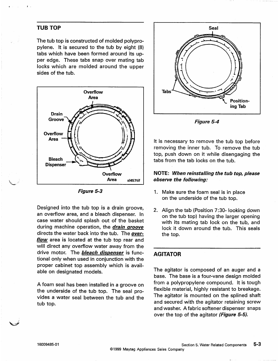 Tub top, Agitator, Tub top -3 agittvror -3 | Maytag Atlantis User Manual | Page 43 / 120