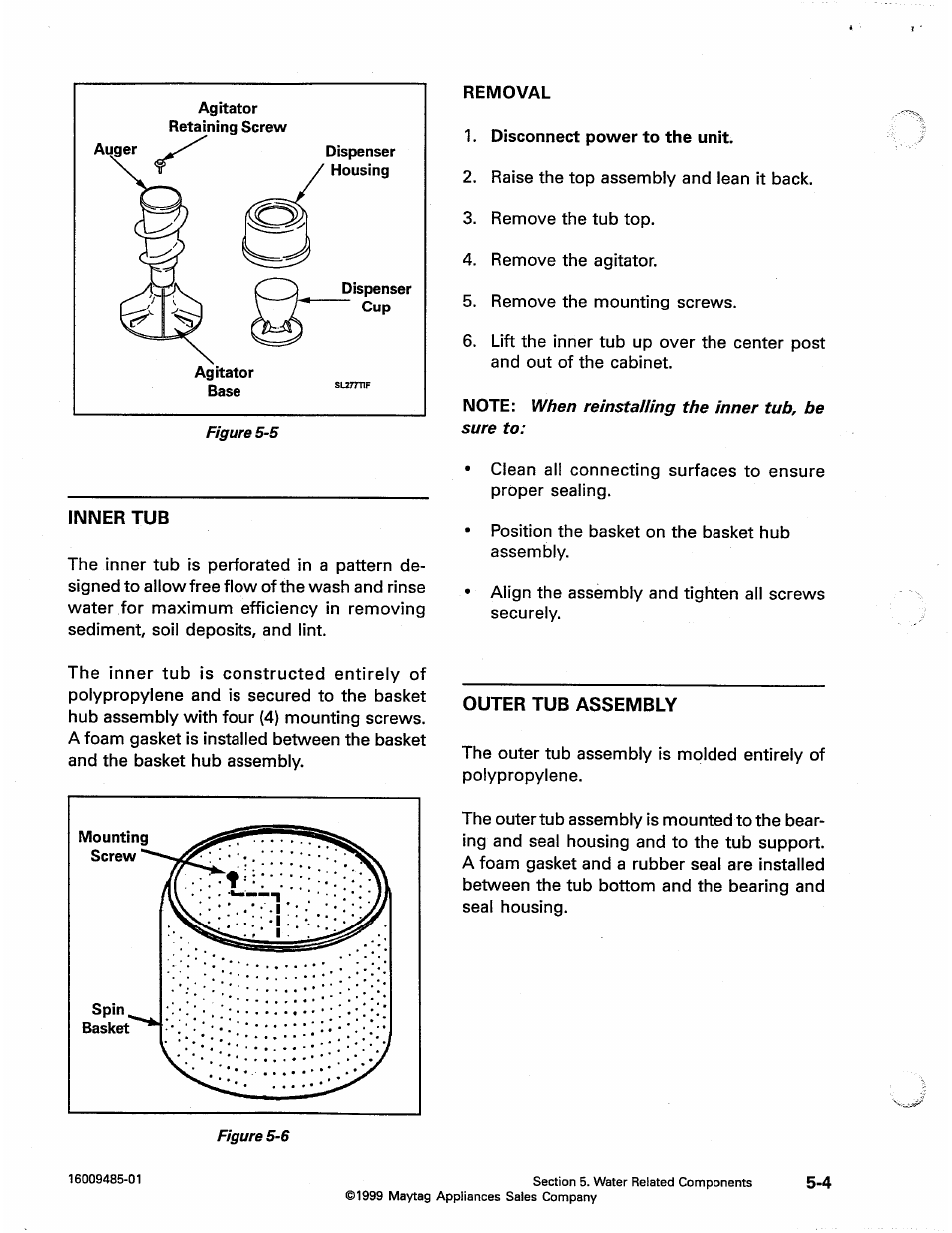Inner tub, Outer tub assembly, Inner tub -4 outer tub assembly -4 | Maytag Atlantis User Manual | Page 44 / 120