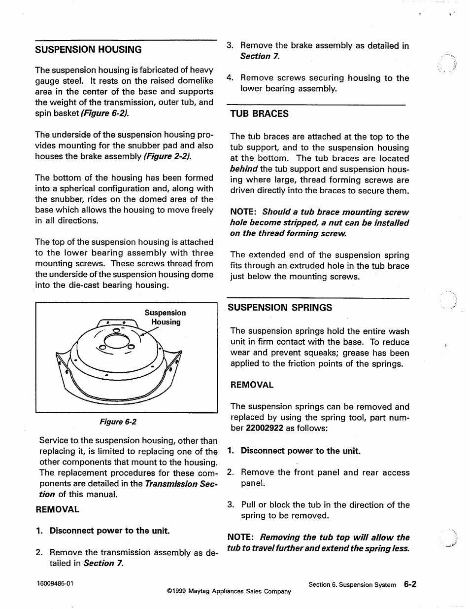 Suspension housing, Tub braces, Suspension springs | Suspension housing -2, Tub braces -2, Suspension springs -2 | Maytag Atlantis User Manual | Page 52 / 120