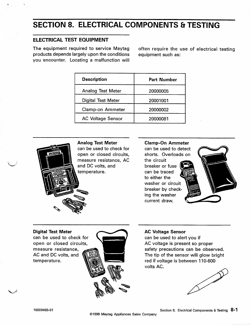 Electrical test equipment, Electrical test equipment -1 | Maytag Atlantis User Manual | Page 71 / 120