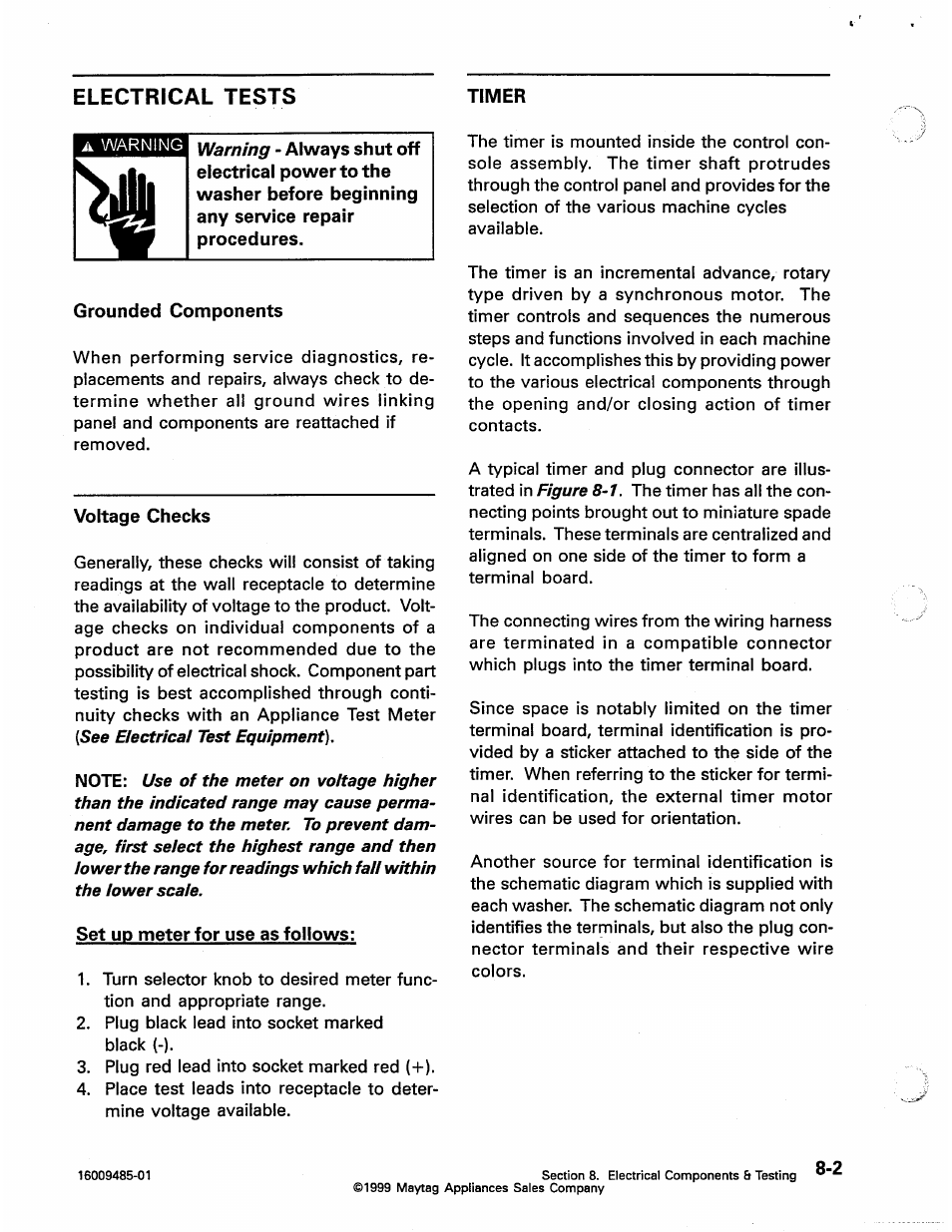 Grounded components, Voltage checks, Electrical tests | Maytag Atlantis User Manual | Page 72 / 120