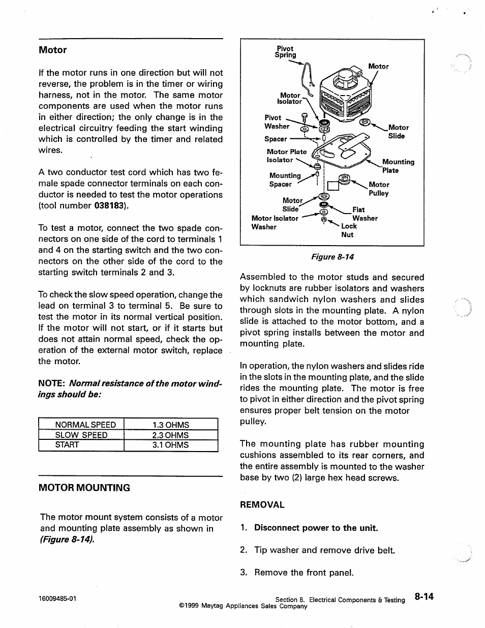 Motor, Motor mounting, Motor -9 | Motor mounting -13 | Maytag Atlantis User Manual | Page 84 / 120