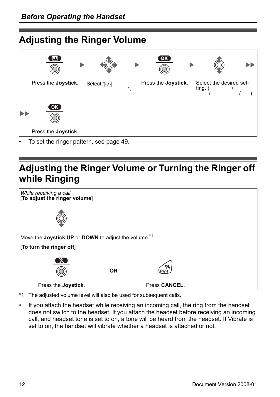 Adjusting the ringer volume, Before operating the handset | Panasonic 6.0 plus User Manual | Page 12 / 68