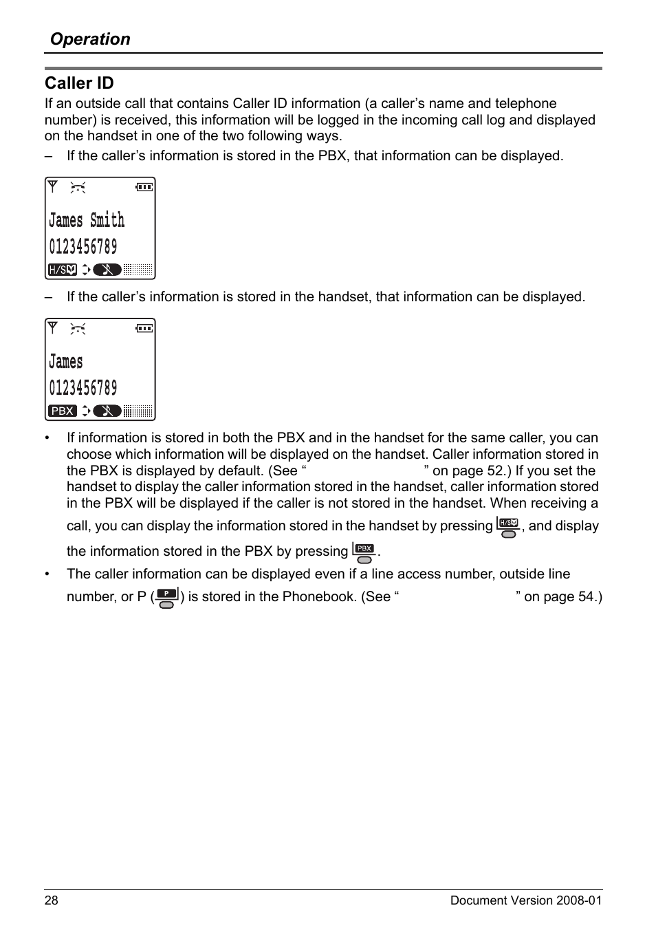 Caller id, Operation | Panasonic 6.0 plus User Manual | Page 28 / 68